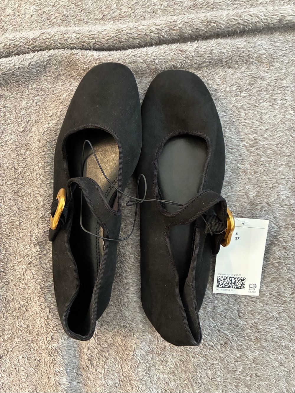 H&M Black Ballet Flats with Gold Buckle Strap